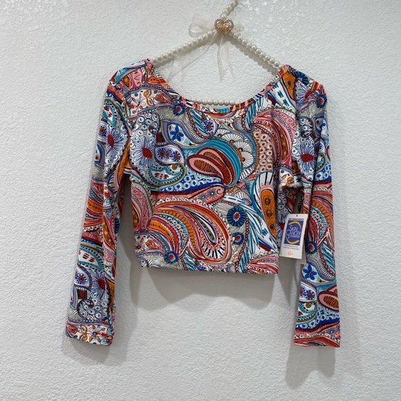 J crew cropped long sleeve rash guard swimsuit top size M NWT - Picture 1 of 6